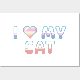 I Heart My Cat Classic Video Game Graphic Rainbow Pastel Gradient Posters and Art